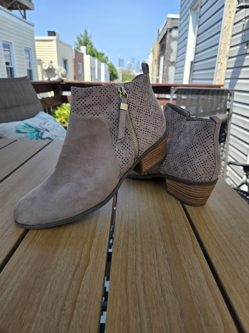 Dr. Scholl's Faux Suede Perforated Ankle Booties with Side Zip - 10